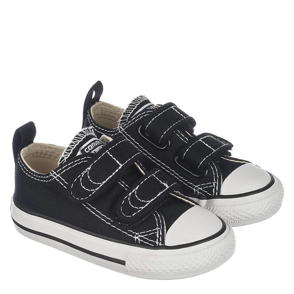 Converse Kids Black Canvas Velcro Sneakers with White Trim